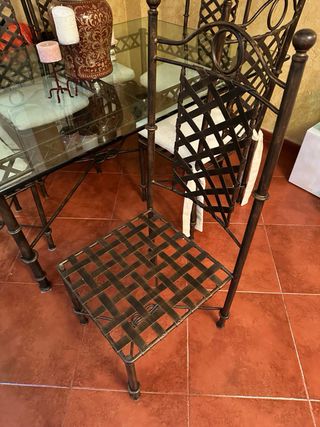 Mesa y 6 Sillas Forja Maciza Cristal