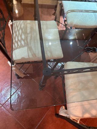 Mesa y 6 Sillas Forja Maciza Cristal