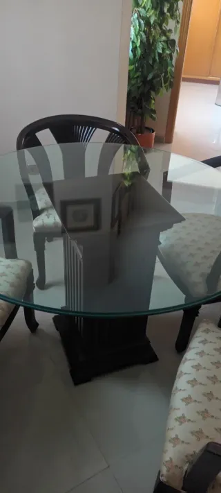 Mesa Comedor Caoba Cristal + 4 Sillas