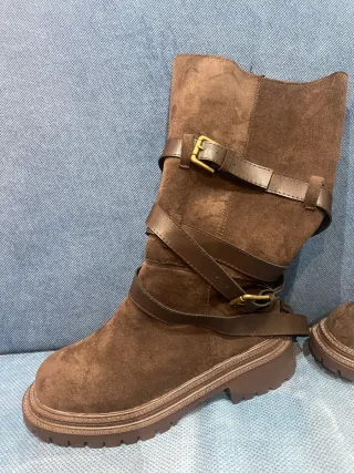 Stivali biker marroni con cinturini