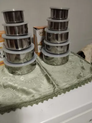 Set 10 Contenitori Acciaio Inox Coperchio Traspare