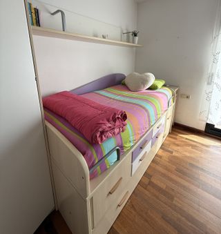 Cama nido doble con cajones, cabecero y escritorio