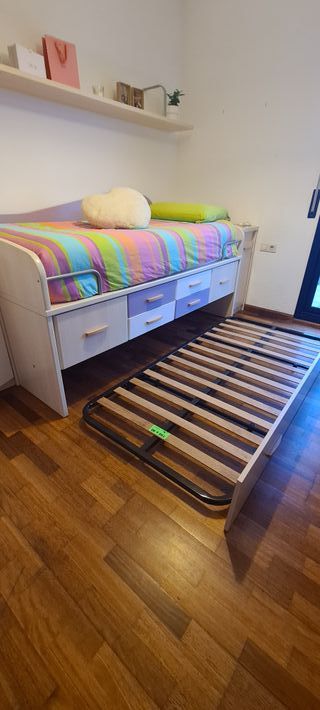 Cama nido doble con cajones, cabecero y escritorio