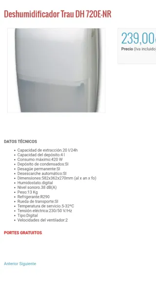 Deshumidificador TRAU DH720E