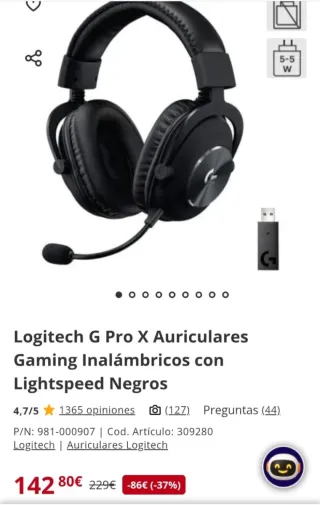 Cascos Logitech G Pro X Auriculares Gaming Negros