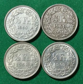4 Monedas Plata Suiza 1/2 Fr.