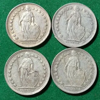 4 Monedas Plata Suiza 1/2 Fr. 1950-1953