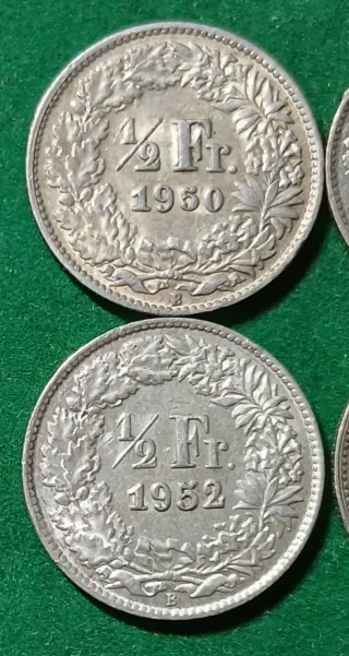 4 Monedas Plata Suiza 1/2 Fr. 1950-1953