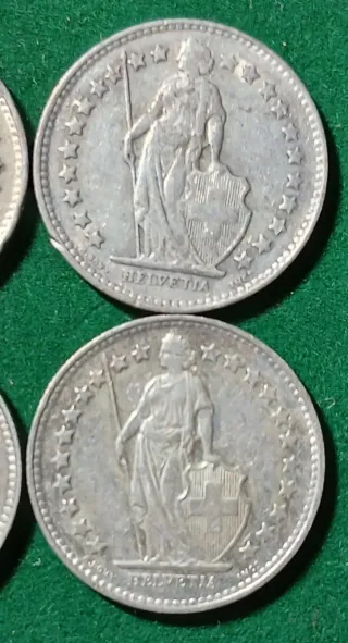 4 Monedas Plata Suiza 1/2 Fr. 1950-1953