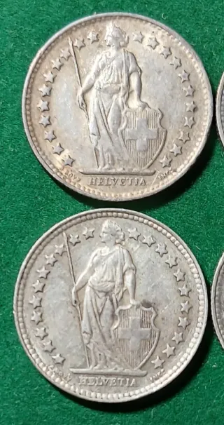 4 Monedas Plata Suiza 1/2 Fr. 1950-1953