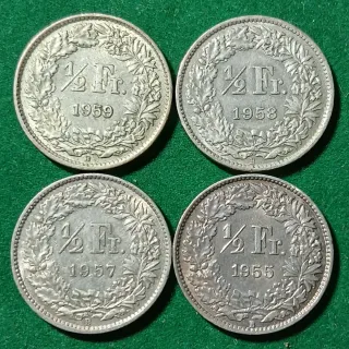 4 Monedas Plata Suiza 1/2 Fr.