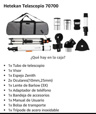 Telescopio astronomico HETEKAN 70700 prof con acc