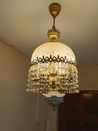 2 Lámparas colgantes de cristal y metal