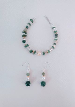 Conjunto Pendientes y Pulsera Ágata Verde