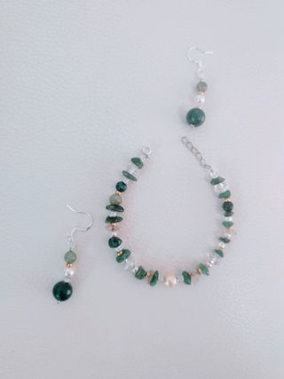 Conjunto Pendientes y Pulsera Ágata Verde