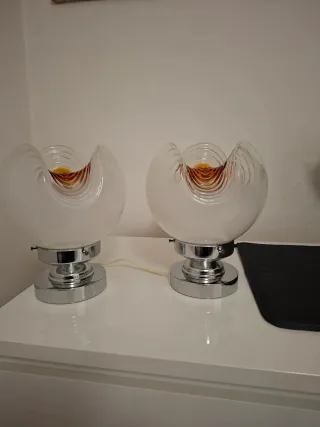 Coppia Lampade Vintage Vetro e Metallo