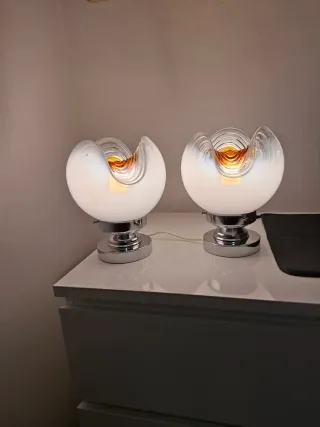 Coppia Lampade Vintage Vetro e Metallo