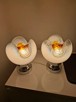 Coppia Lampade Vintage Vetro e Metallo