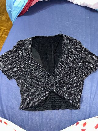 Top fiesta brillo negro y plateado