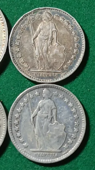 4 Monedas Plata Suiza 1 Fr 1967 1/2 Fr