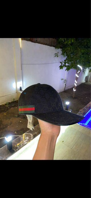 Berretto Gucci Nero con Striscia Verde e Rossa