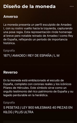 Moneda Plata Amadeo I Rey 1871