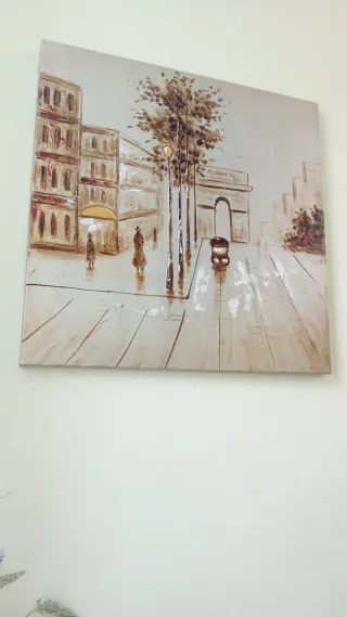 Cuadro Óleo 100x100cm Paisaje Urbano