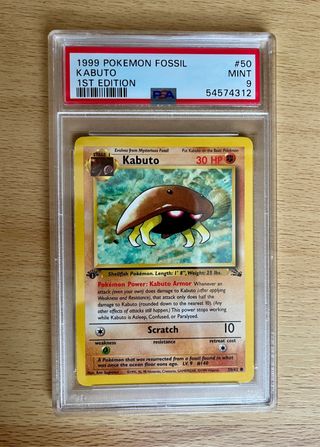 Carta Pokémon Kabuto 1st Ed. PSA 9 Fossil. 1999