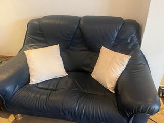 Conjunto sofás pele genuína azul escuro