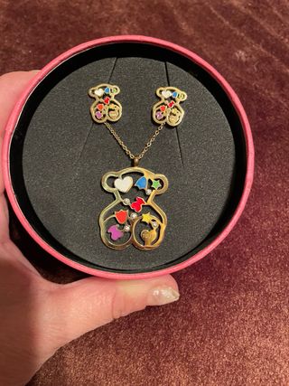 Conjunto Tous Oso Corazones Multicolor Dorado