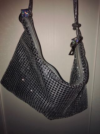 Bolso de fiesta plateado con brillos