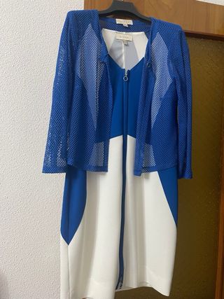 Vestido azul y blanco con cremallera