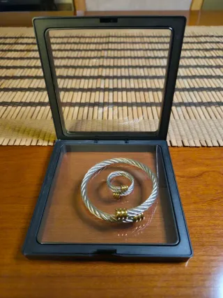 Conjunto Pulsera y Anillo Acero Dorado y Plateado