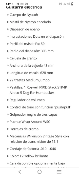 Guitarra Harley Benton DC Junior Yellow