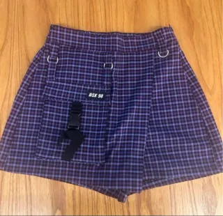 Falda pantalón cuadros Bershka morado