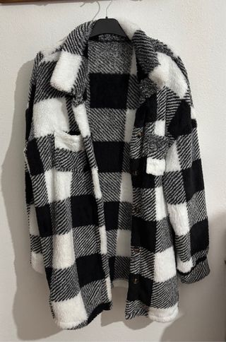 Chaqueta de felpa a cuadros mujer