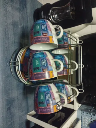 Juego de 6 tazas de cerámica con 3 platos pequeños