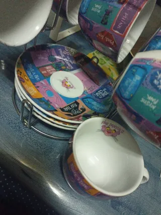 Juego de 6 tazas de cerámica con 3 platos pequeños