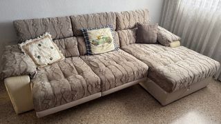 Sofá chaiselongue tela beige y marrón