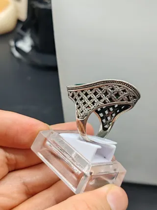 Anello Argento 925 Scultura Pietra Verde