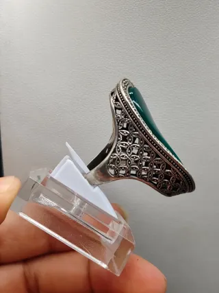 Anello Argento 925 Scultura Pietra Verde