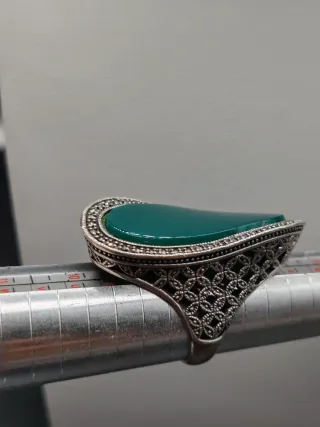 Anello Argento 925 Scultura Pietra Verde