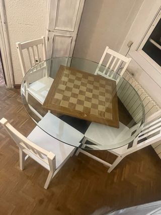 Mesa redonda cristal y madera