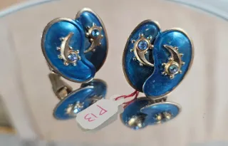 Pendientes Vintage Esmalte Azul y Dorado
