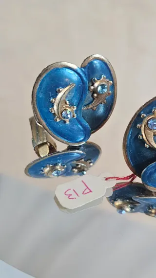Pendientes Vintage Esmalte Azul y Dorado