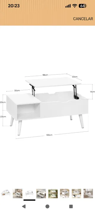 Mesa de centro elevable blanca