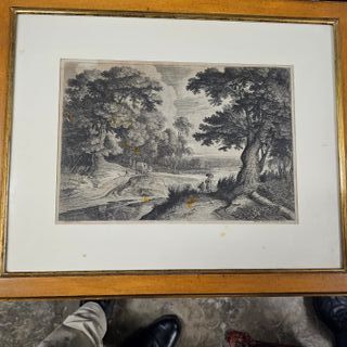 Stampa antica paesaggio con alberi