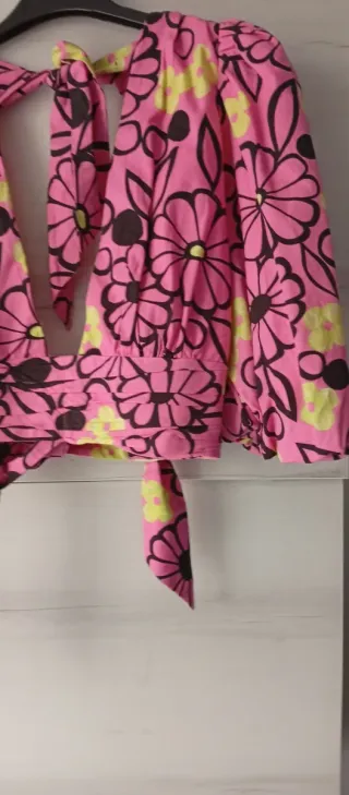 Top Zara Flores Rosa y Amarillo