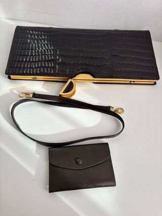 Pochette Coccodrillo Marrone Oro