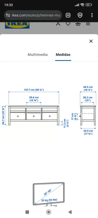 Mueble TV madera natural y blanco 148x47cm